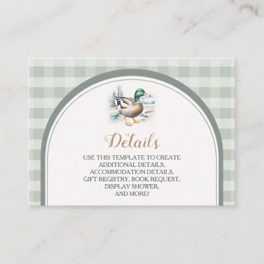 Sweet Little Duckling Gingham Baby shower Details Informatiekaartje (Voorkant)