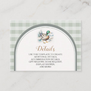 Sweet Little Duckling Gingham Baby shower Details Informatiekaartje