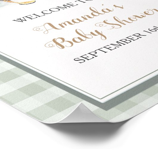 Sweet Little Duckling Gingham Baby shower Welkom Poster (Hoek)