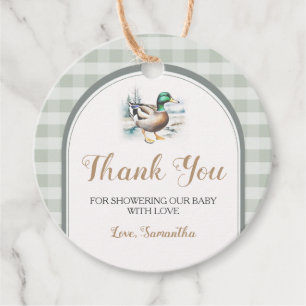 Sweet Little Duckling Mallard Gingham Baby shower Bedankjes Labels