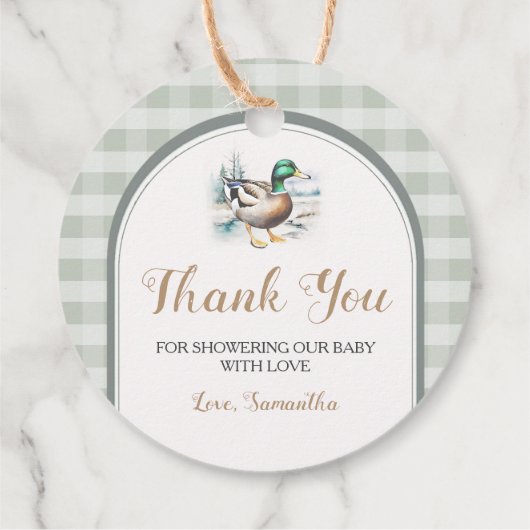 Sweet Little Duckling Mallard Gingham Baby shower Bedankjes Labels (Achterkant)