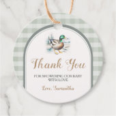 Sweet Little Duckling Mallard Gingham Baby shower Bedankjes Labels (Voorkant)