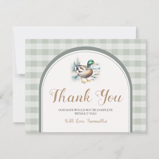 Sweet Little Duckling Mallard Gingham Baby shower Bedankkaart (Voorkant)