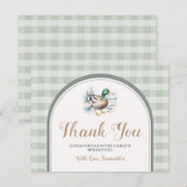 Sweet Little Duckling Mallard Gingham Baby shower Bedankkaart (Voorkant / Achterkant)