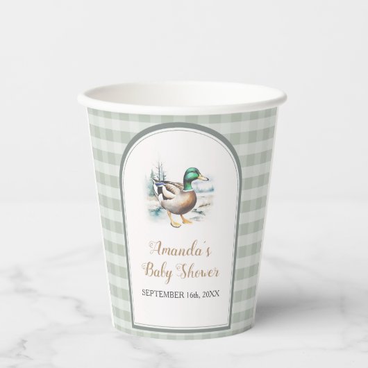 Sweet Little Duckling Mallard Gingham Baby shower Papieren Bekers (Voorkant)