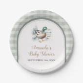 Sweet Little Duckling Mallard Gingham Baby shower Papieren Bordje (Voorkant)