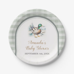 Sweet Little Duckling Mallard Gingham Baby shower Papieren Bordje