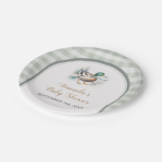 Sweet Little Duckling Mallard Gingham Baby shower Papieren Bordje (Gekanteld)