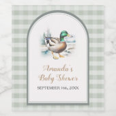 Sweet Little Duckling Mallard Gingham Baby shower Wijn Etiket (Enkel label)