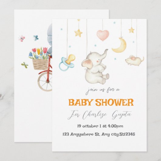 Sweet Little Elephant Baby shower Feestdagenkaart (Voorkant / Achterkant)