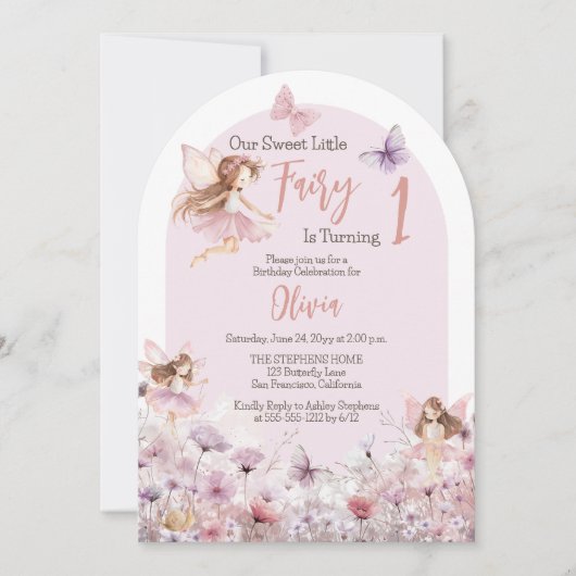 Sweet Little Fairy Wildflowers 1e verjaardag Kaart (Voorkant)