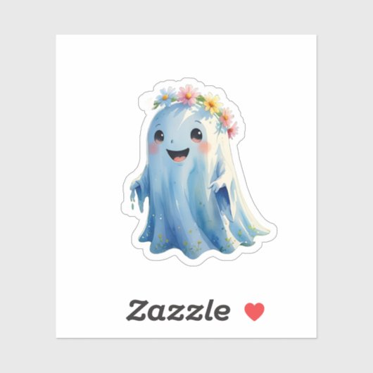 Sweet Little Ghost Sticker met een bloemenkroon |  (Vel)