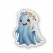 Sweet Little Ghost Sticker met een bloemenkroon |  (Voorkant)