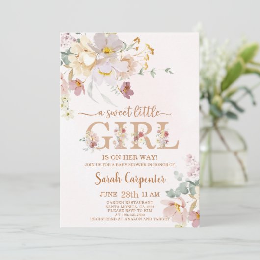 Sweet Little Girl Baby shower Invitation Kaart (Staand voorkant)