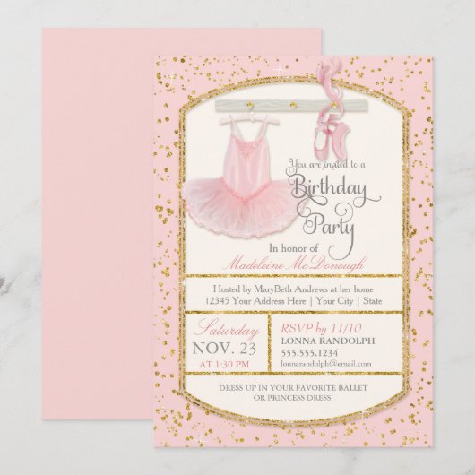 Sweet Little Girl Ballerina Ballet Verjaardagsfees Kaart (Voorkant / Achterkant)