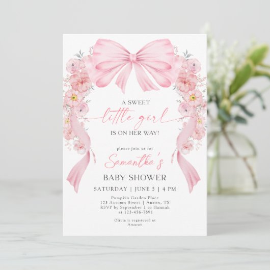 Sweet Little Girl Coquette Bloemenboog Baby shower Kaart (Staand voorkant)