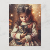 Sweet Little Girl en Kitten Kerstmis Briefkaart (Voorkant)