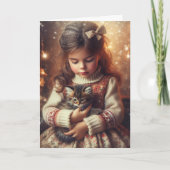 Sweet Little Girl en Kitten Kerstmis Kaart (Voorkant)