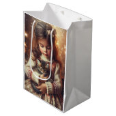 Sweet Little Girl en Kitten Kerstmis Medium Cadeauzakje (Voorkant Gekanteld)