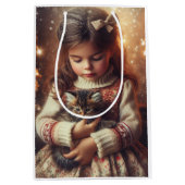 Sweet Little Girl en Kitten Kerstmis Medium Cadeauzakje (Voorkant)