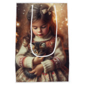 Sweet Little Girl en Kitten Kerstmis Medium Cadeauzakje (Achterkant)