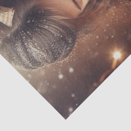 Sweet Little Girl en Kitten Kerstmis Tissuepapier (Detail)