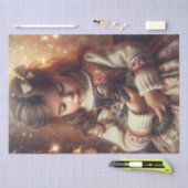 Sweet Little Girl en Kitten Kerstmis Tissuepapier (Craft)