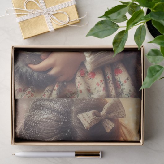 Sweet Little Girl en Kitten Kerstmis Tissuepapier (Geschenk)