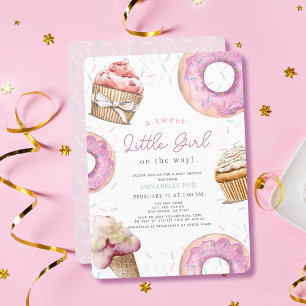 Sweet Little Girl Pink Cupcake & Donut Baby shower Kaart