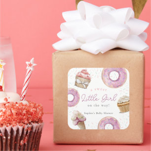 Sweet Little Girl Pink Cupcake & Donut Baby shower Vierkante Sticker
