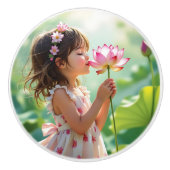 Sweet Little Girl Smelling a Flower Keramische Knop (Voorkant)