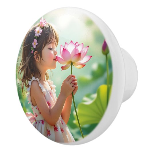 Sweet Little Girl Smelling a Flower Keramische Knop (Rechts)