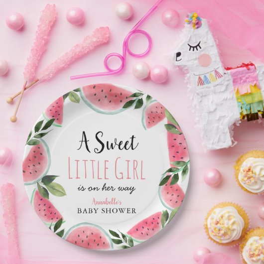 Sweet Little Girl Watermelon Baby shower Papieren Bordje (Feest)