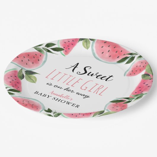 Sweet Little Girl Watermelon Baby shower Papieren Bordje (Gekanteld)