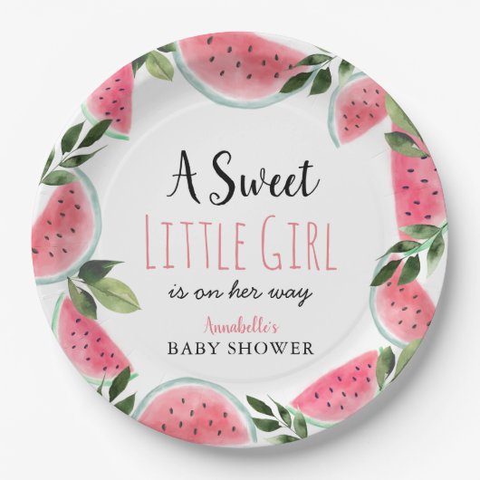 Sweet Little Girl Watermelon Baby shower Papieren Bordje (Voorkant)