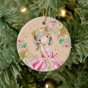 Sweet Little Gold Glitter Blush Ballerina Christma Keramisch Ornament