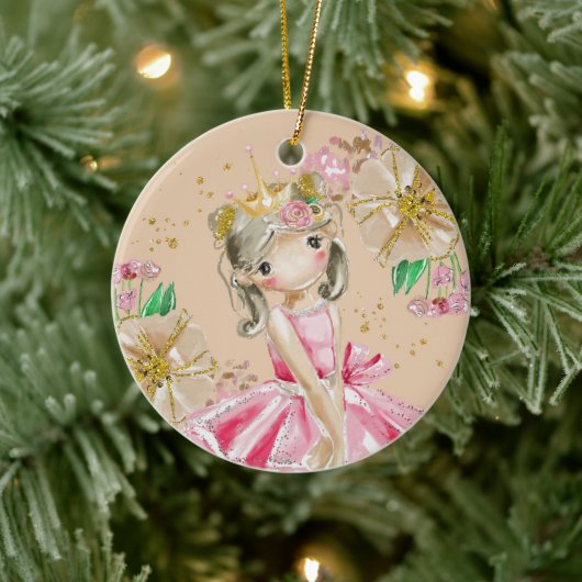 Sweet Little Gold Glitter Blush Ballerina Christma Keramisch Ornament (Boom)
