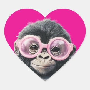 Sweet Little Gorilla Donkerroze achtergrond Hart Sticker