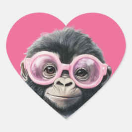 Sweet Little Gorilla roze achtergrond Hart Sticker