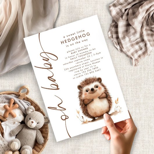 Sweet Little Hedgehog Oh Baby shower Kaart