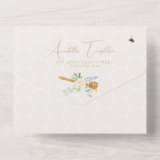 Sweet Little Honey Baby shower All In One Uitnodiging (Achterkant)