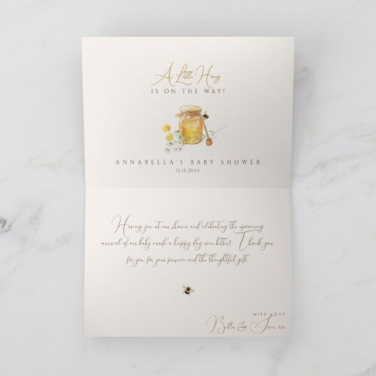 Sweet Little Honey Baby shower Bedankkaart (Binnen)