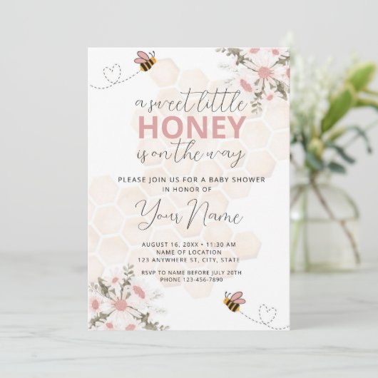 Sweet Little Honey Baby shower Invitation Kaart (Staand voorkant)
