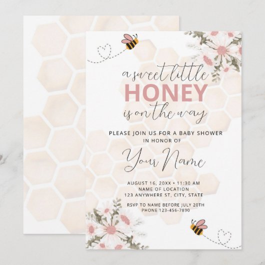 Sweet Little Honey Baby shower Invitation Kaart (Voorkant / Achterkant)