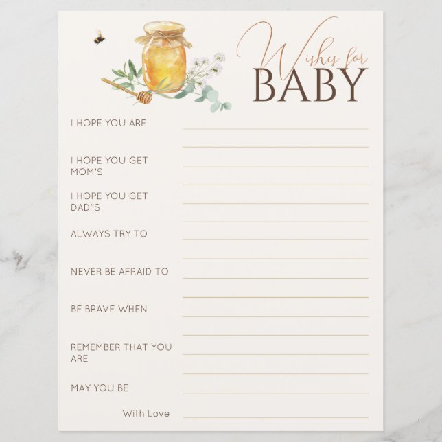 Sweet Little Honey Baby shower Wishes Baby Game (Voorkant)