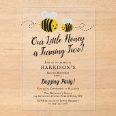 Sweet Little Honey Bee 2de verjaardag Acryl Uitnodigingen (Voorkant)