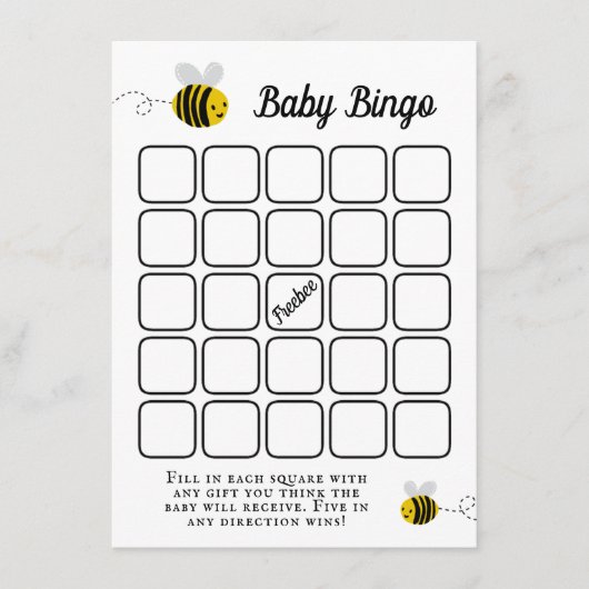 Sweet Little Honey Bee Baby shower Bingo spel Informatiekaartje (Voorkant)