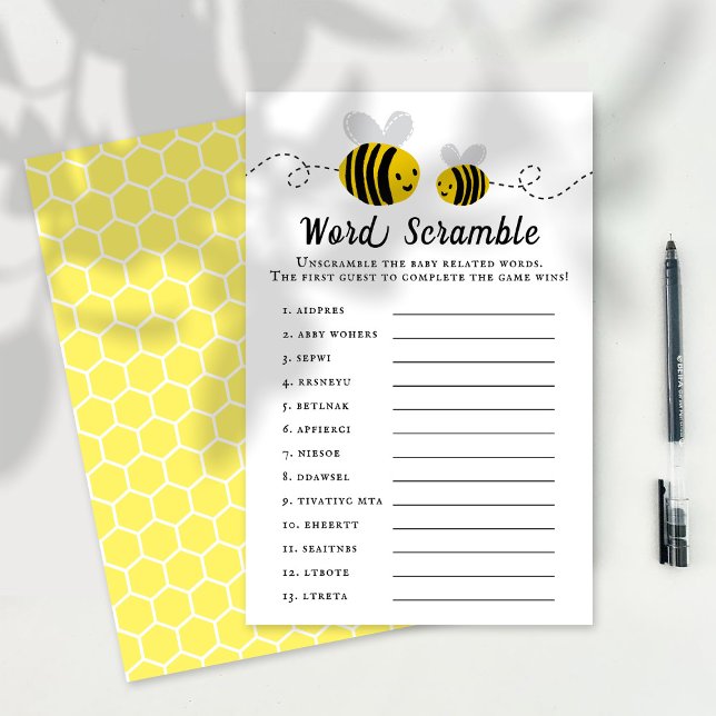 Sweet Little Honey Bee Baby shower Word Scramble (Creator heeft geüpload)