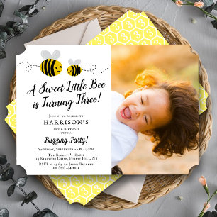 Sweet Little Honey Bee Foto 3rd Birthday Party Kaart