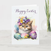 Sweet Little Kat in Easter Basket Holiday Kaart (Voorkant)